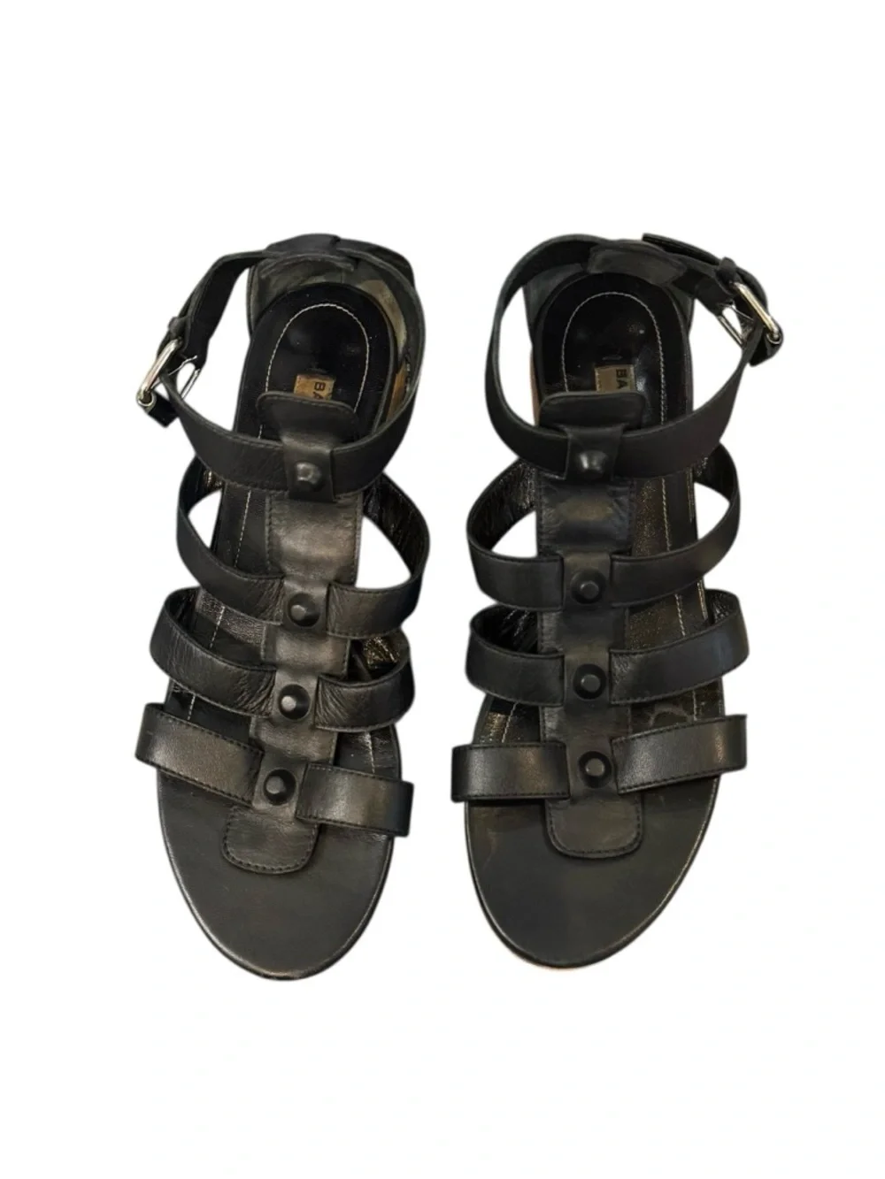 Balenciaga Arena Black Leather Gladiator Studded Multi-Strap Ankle  Sandals - Picture 2 of 15